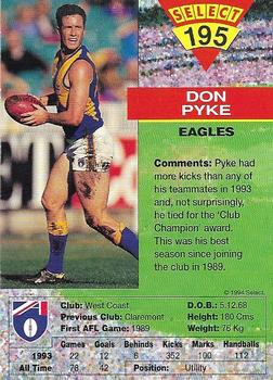 1994 Select AFL #195 Don Pyke Back